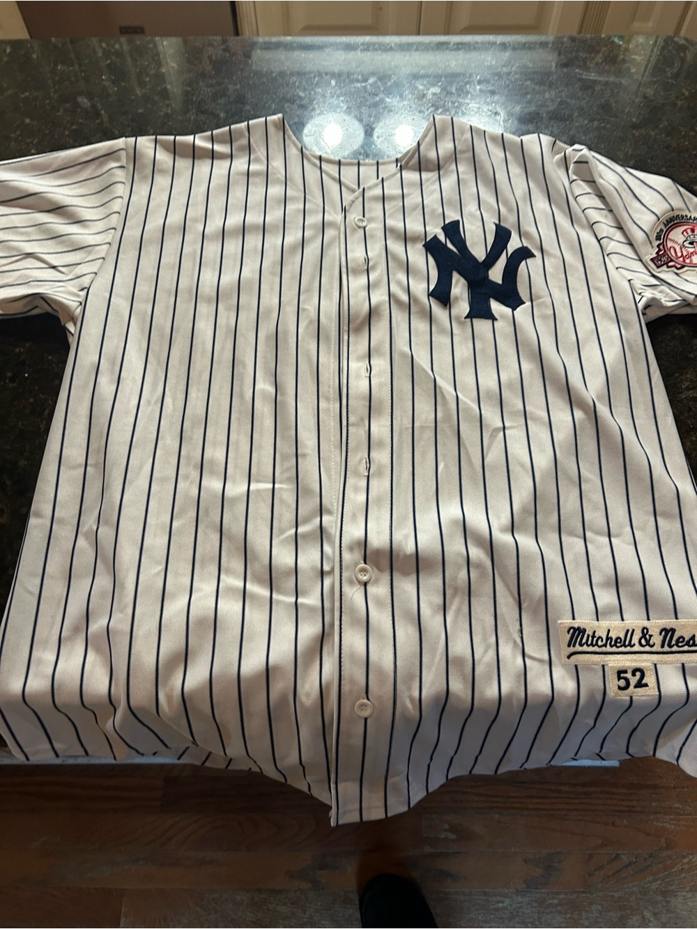 Mitchell & Ness White Navy Pinstripe New York Yankees Button-Down Jersey